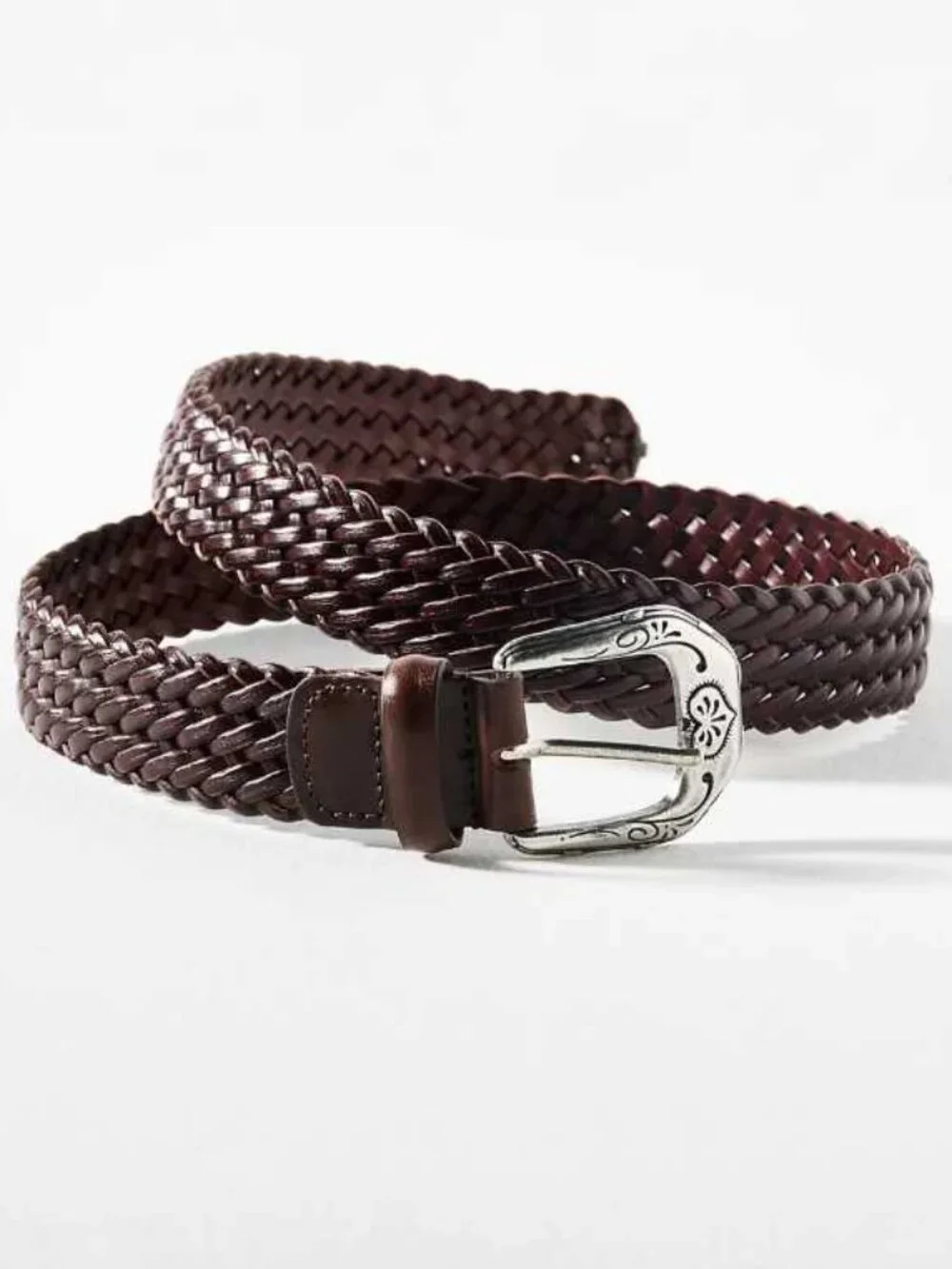 New S Anthropologie western buckle woven leather belt in dark brown